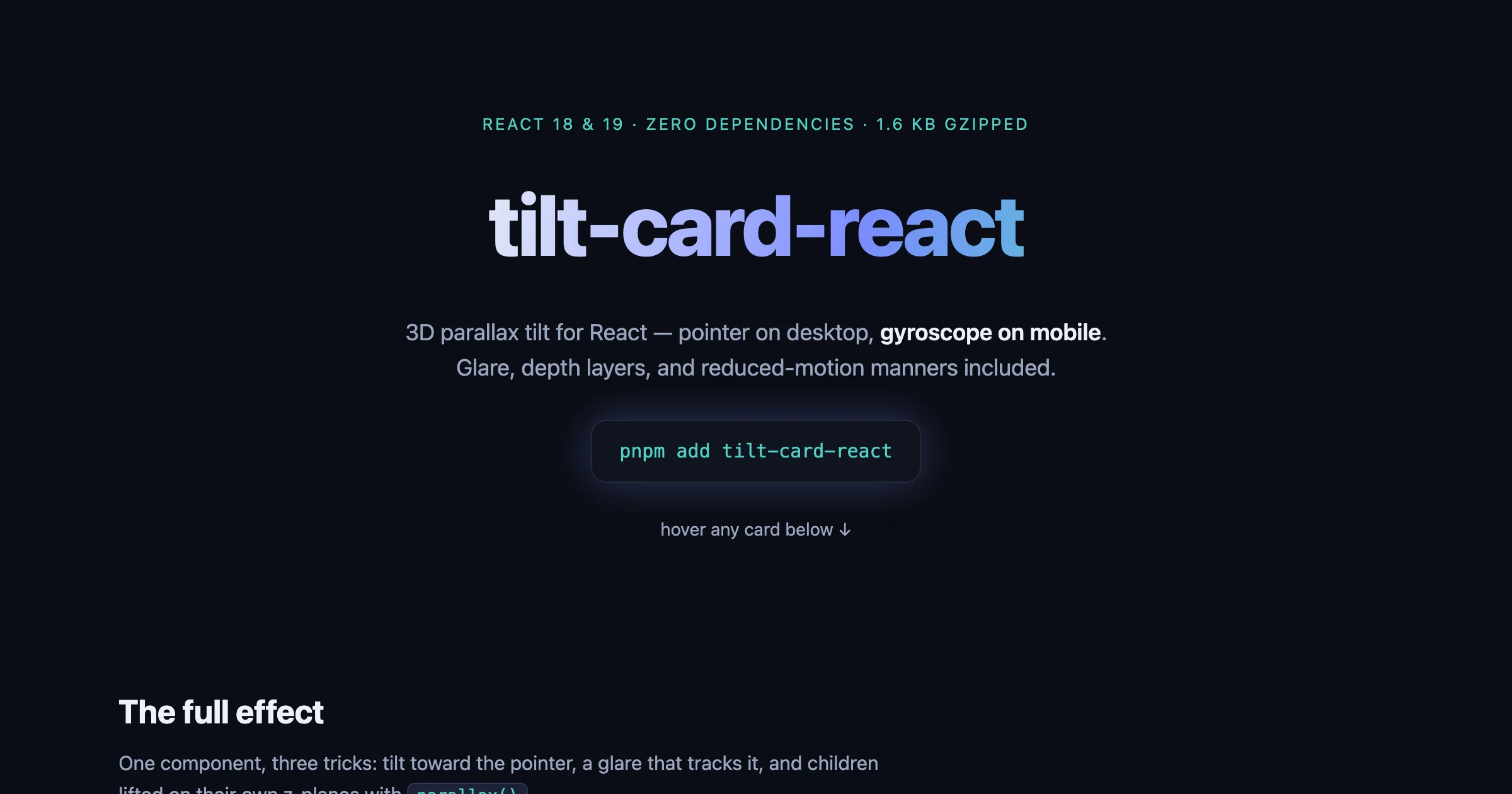 tilt-card-react — live demo screenshot